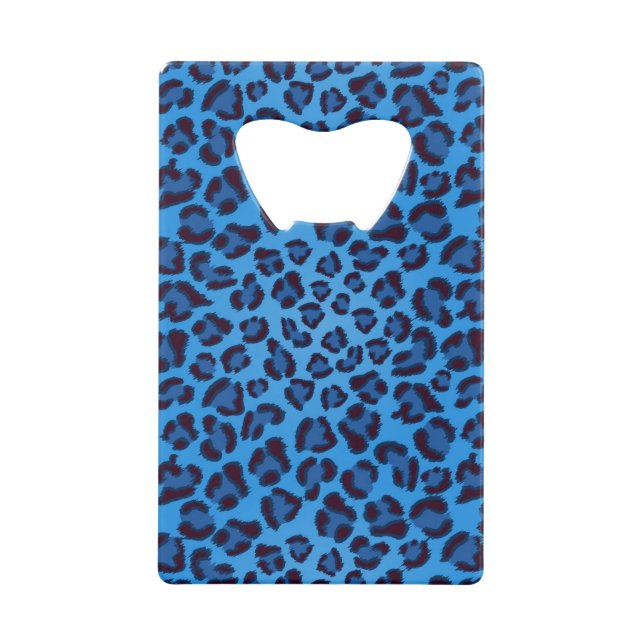 blue leopard texture pattern credit card bottle opener (Front)