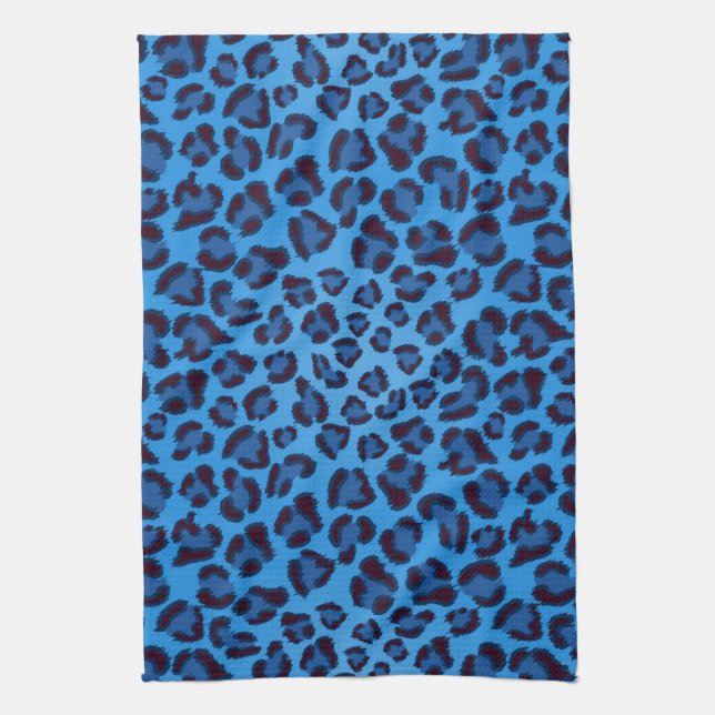 blue leopard texture pattern kitchen towel (Vertical)
