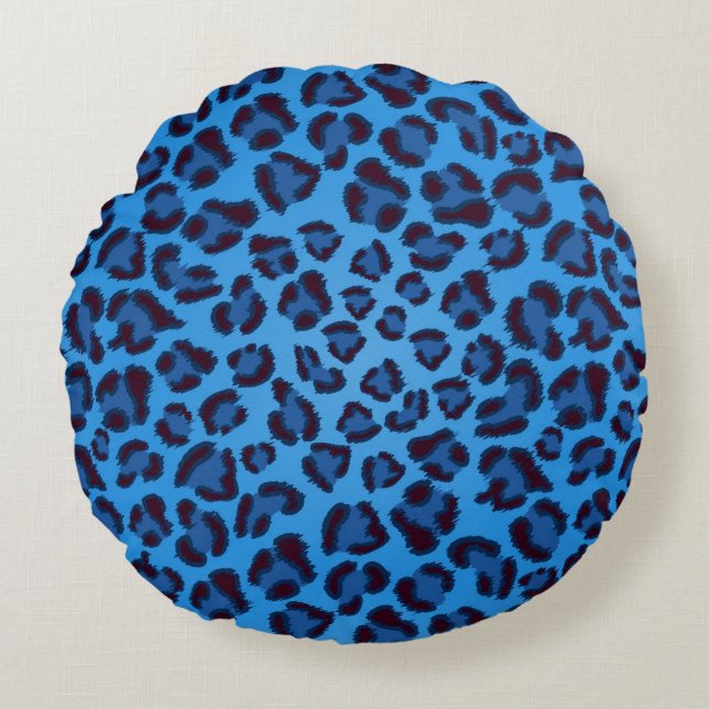 blue leopard texture pattern round pillow (Front)