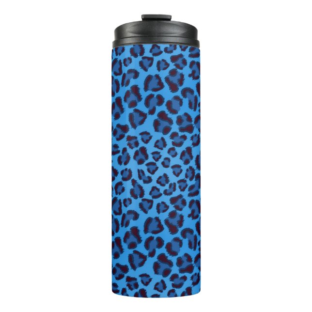 blue leopard texture pattern thermal tumbler (Front)