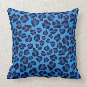 blue leopard texture pattern throw pillow