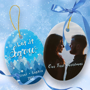 Blue Let it Snow First Christmas Photo  Ornament