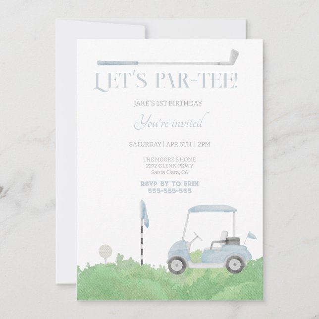 Blue let’s par tee Golf Birthday Invitation (Front)