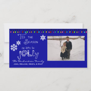 Blue Let's Be Jolly Christmas Holiday Photo Card