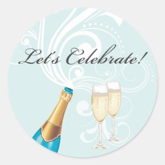 Blue "Let's Celebrate!" Champagne Sticker