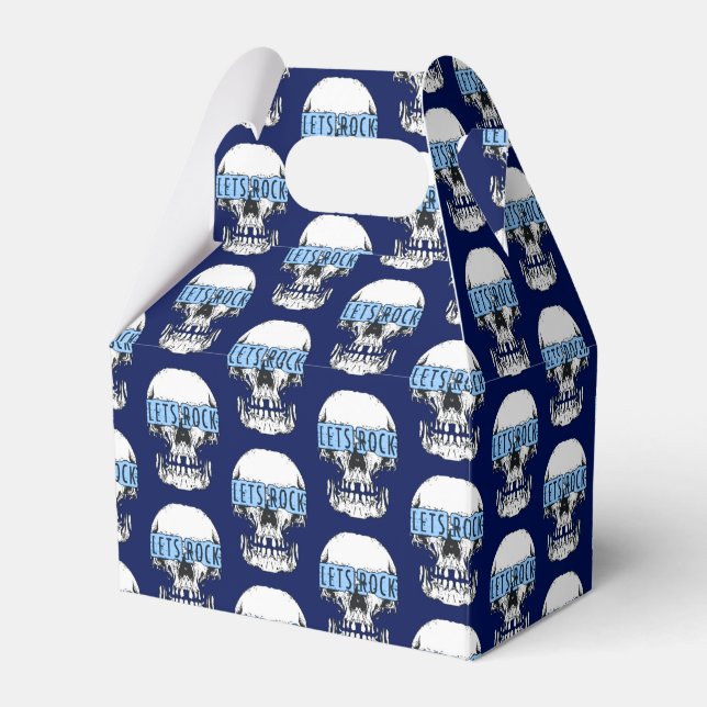 Blue Let's Rock Skull   Favor Box (Front Side)