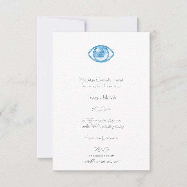 Blue Letterpress Style Eye-Con Invitation (Front)