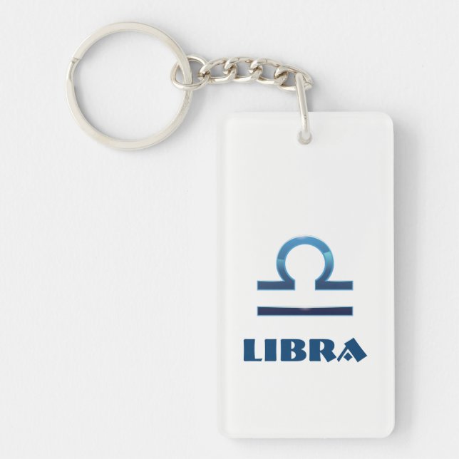 Blue Libra Zodiac Signs On White Keychain (Front)