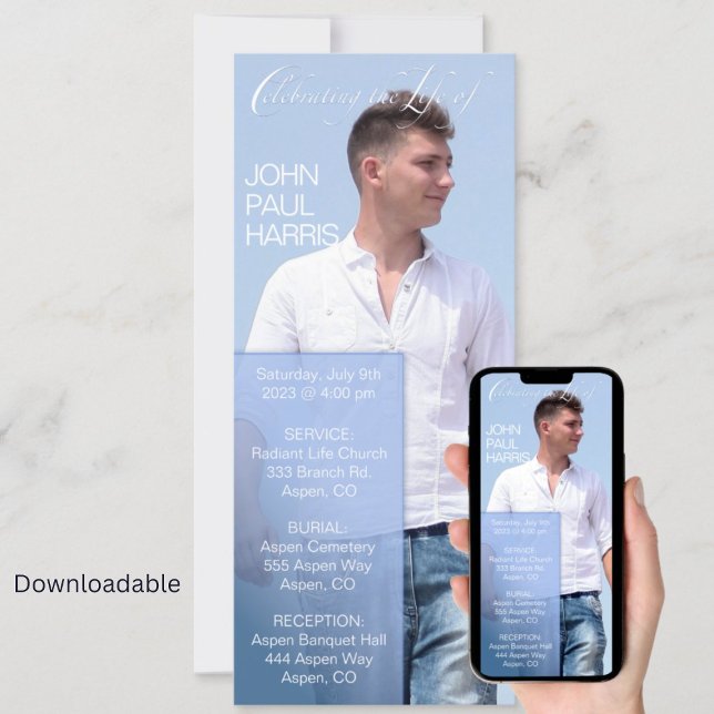 Blue Life Celebration Digital Funeral Invitation (Creator Uploaded)