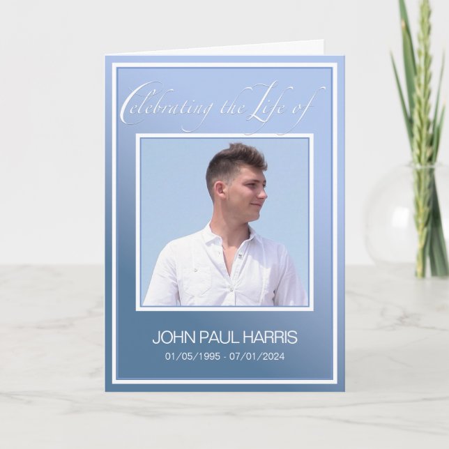 Blue Life Celebration Obituary Folded Program (Front)