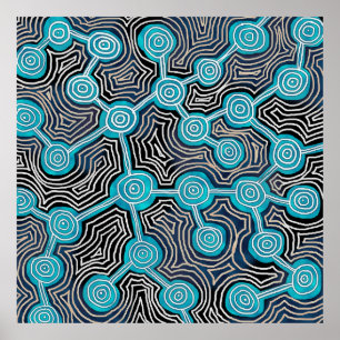 Blue Lifelines Modern Art Abstract Pattern Poster