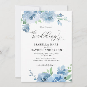 Blue Light Baby Blue All In One QR Code Wedding Invitation