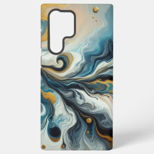 Blue, Light Blue, Gold Paint Pour Swirls Samsung Galaxy Case