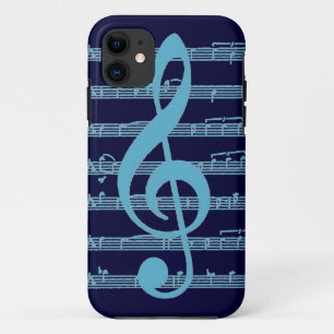 Blue light dark treble clef staff iphone 5 case