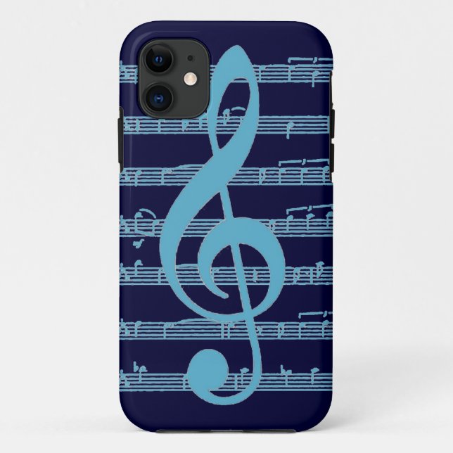 Blue light dark treble clef staff iphone 5 case (Back)