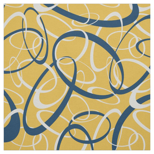 blue light grey tangled loops pattern on yellow fabric (Swatch)