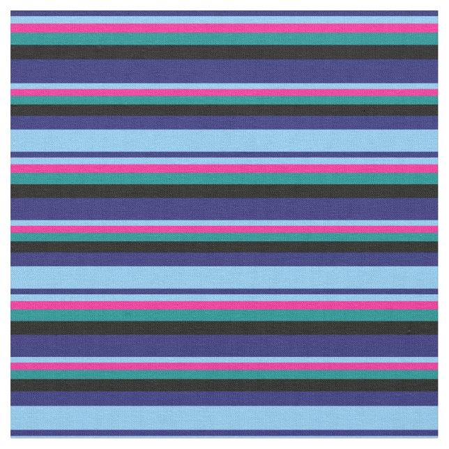 Blue, Light Sky Blue, Deep Pink, Dark Cyan & Black Fabric (Close Up)