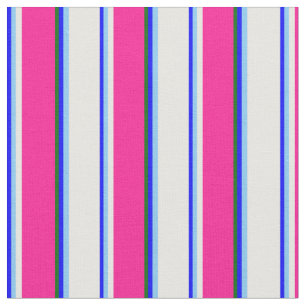 Blue, Light Sky Blue, White, Deep Pink, Dark Green Fabric