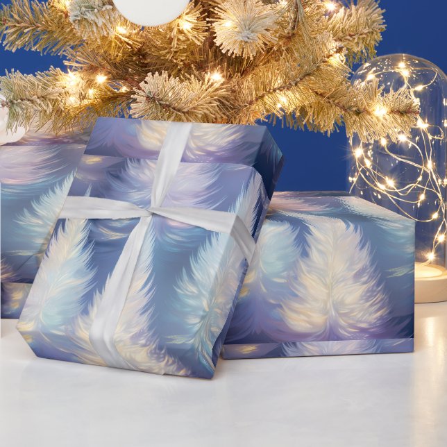 Blue Light Trees Modern Christmas Wrapping Paper (Holidays)