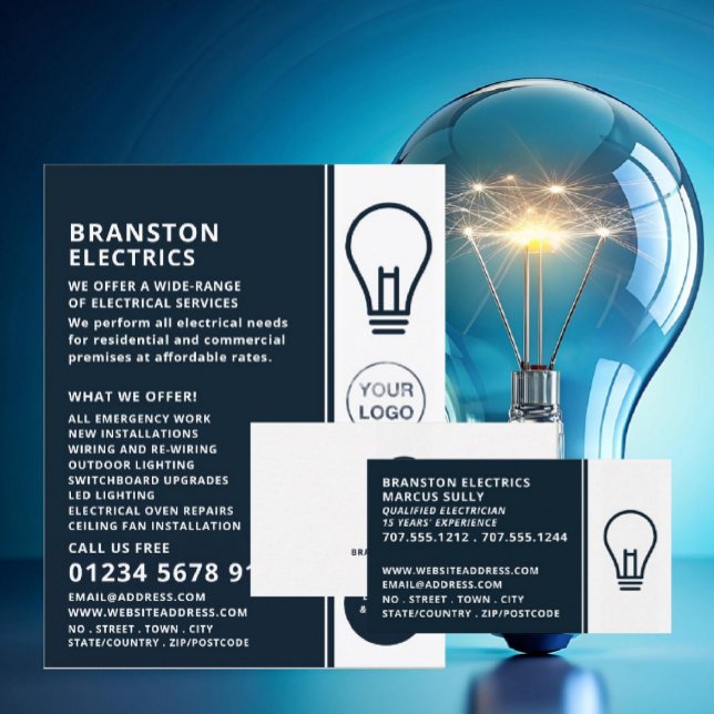 Blue Lightbulb Design, Electrician Business Card (Creator Uploaded)
