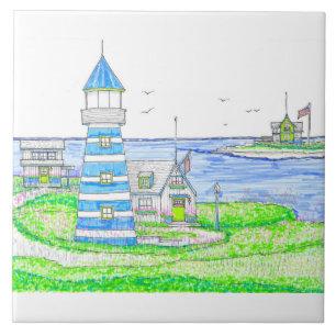 Blue Lighthouse Ceramic Tile