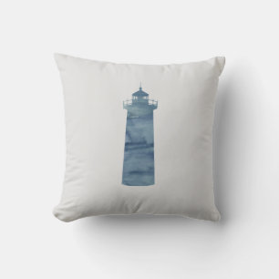 Blue Lighthouse Painting Nautical Throw Pillow