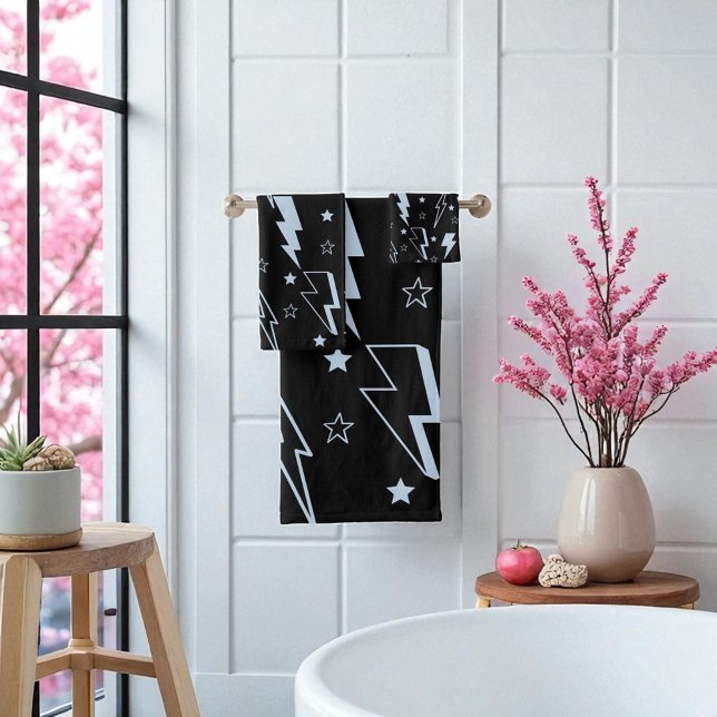 Blue Lightning Black Arrière - plan Motif Y2K (Blue Lightning Black Background Y2K Pattern Bath Towel Set)