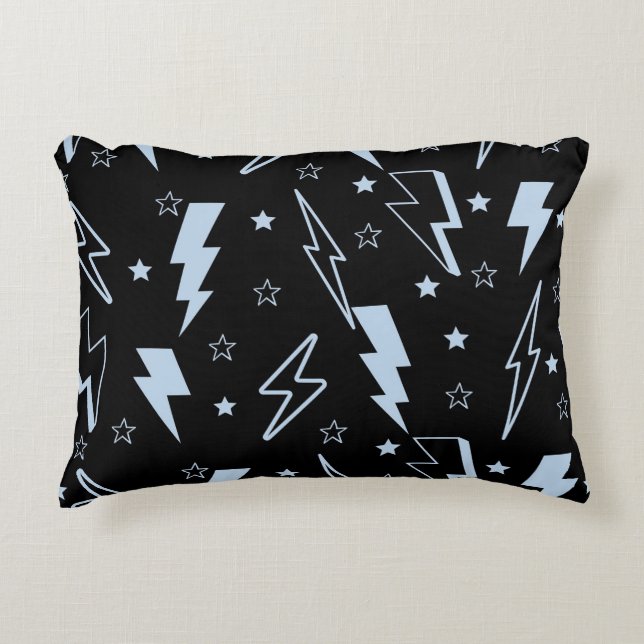 Blue Lightning Black Background Y2K Pattern Accent Pillow (Front)