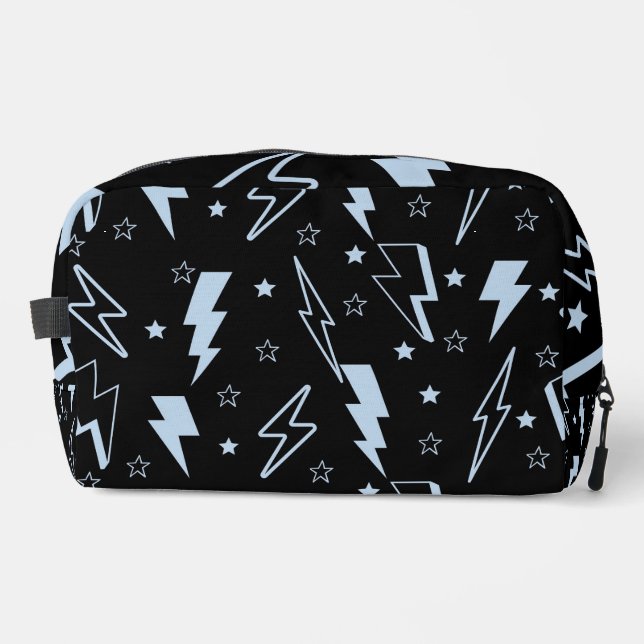 Blue Lightning Black Background Y2K Pattern Dopp Kit (Front)