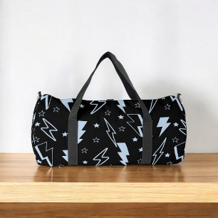 Blue Lightning Black Background Y2K Pattern Duffle Bag