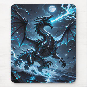 Blue Lightning Black Dragon Storm Fantasy Gaming Mouse Pad