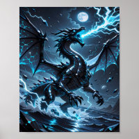 Blue Lightning Black Dragon Storm Fantasy