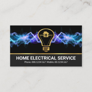 Blue Lightning Strike Gold Bulb Home Electrician Business Card