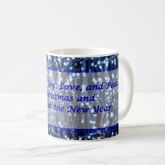 Blue Lights Abstract Text Christmas Coffee Mug (Front Right)