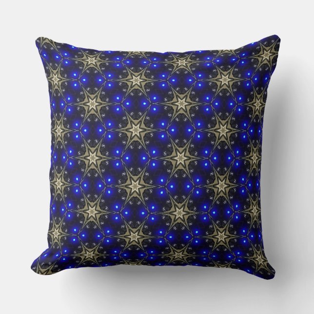 Blue Lights behind the Beige Stars Throw Pillow (Front)
