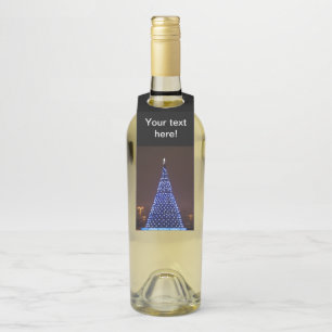 Blue lights Christmas tree Bottle Tag