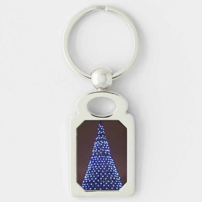 Blue lights Christmas tree Keychain (Front)