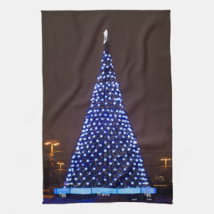 Blue lights Christmas tree Kitchen Towel