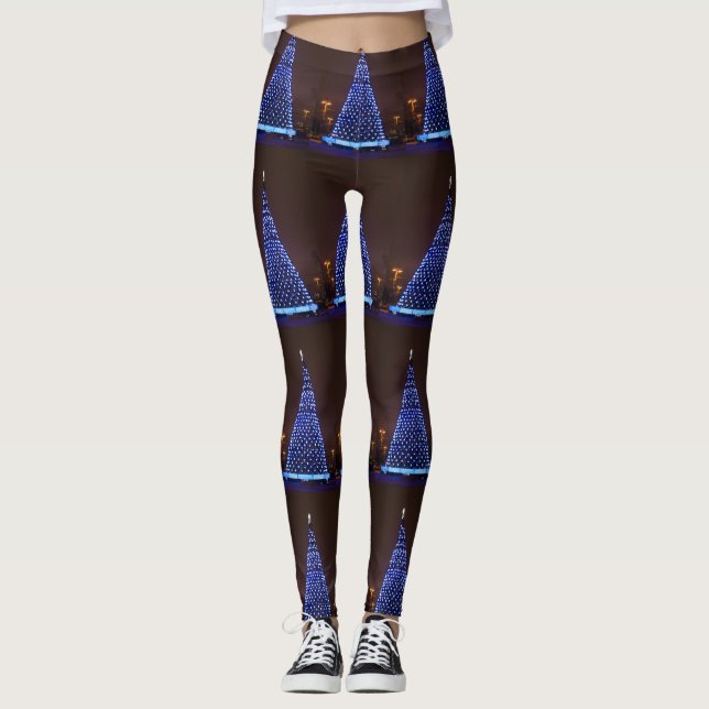 Blue lights Christmas tree Leggings (Front)