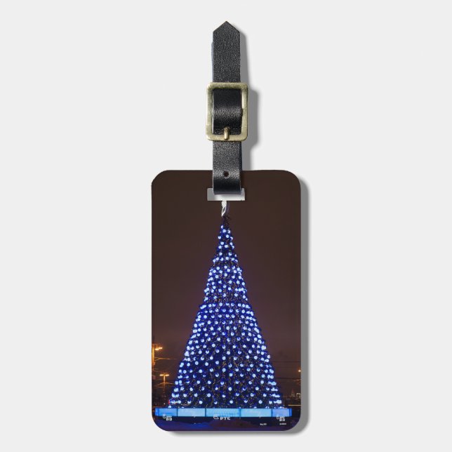 Blue lights Christmas tree Luggage Tag (Front Vertical)