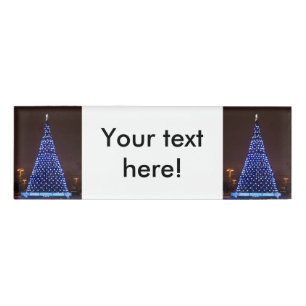 Blue lights Christmas tree Name Tag