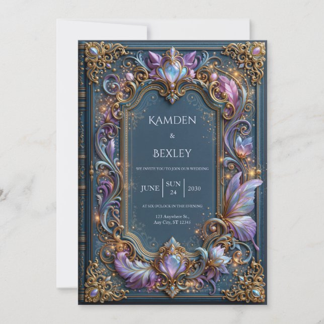 Blue Lilac Filigree Wedding Invitation (Front)