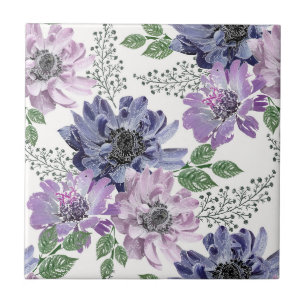 Blue, lilac flowers on a white background. tile