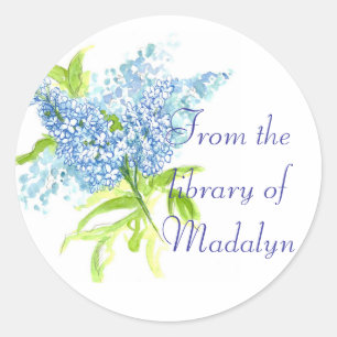Blue Lilac Spring Bouquet Custom Name Book Classic Round Sticker