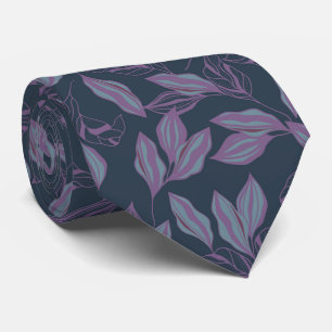 Blue Lilac Stylized Leaves Pattern Necktie