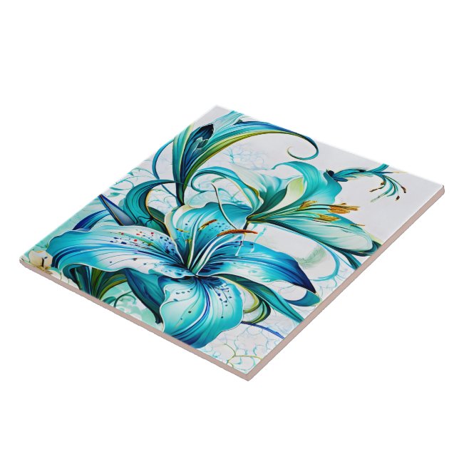 Blue Lilies in Artistic Floral Arrangement Tile (Side)