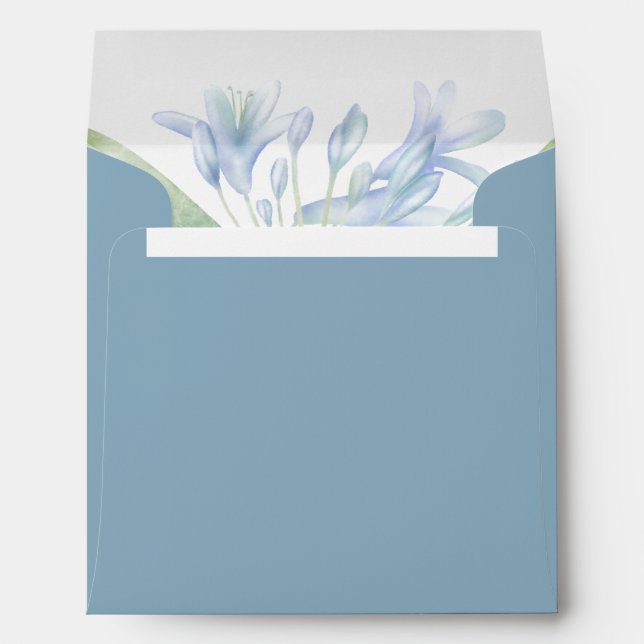Blue Lilies Watercolor Wedding Square Envelope (Back (Bottom))