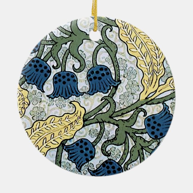 Blue Lily of the Valley pattern Ceramic Ornament (Back)