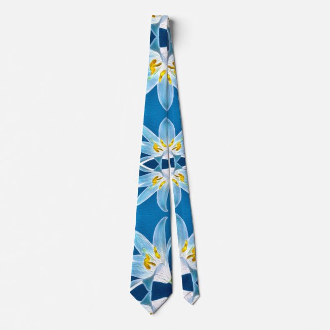 Blue Lily Pattern Tie (Front)