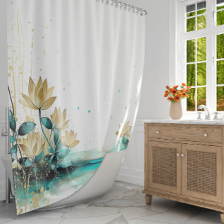 Blue Lily Serenity: Watercolor Teal and Gold